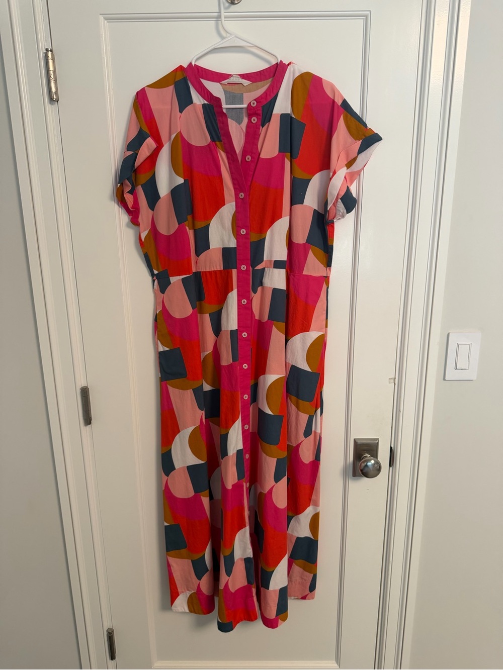 BODEN COTTON Button-Front Midi Dress in Pink Multi Print